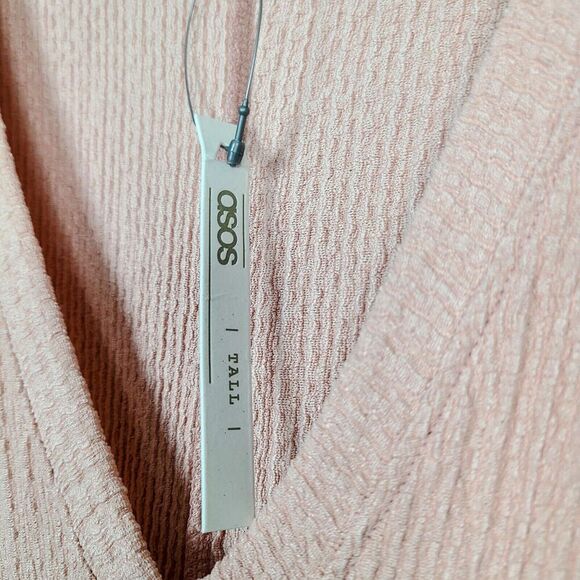 NEW ASOS Dress 8 Tall‎ Dusty Pink Textured Knit Short Sleeve V-Neck Pleated Midi - Picture 6 of 13
